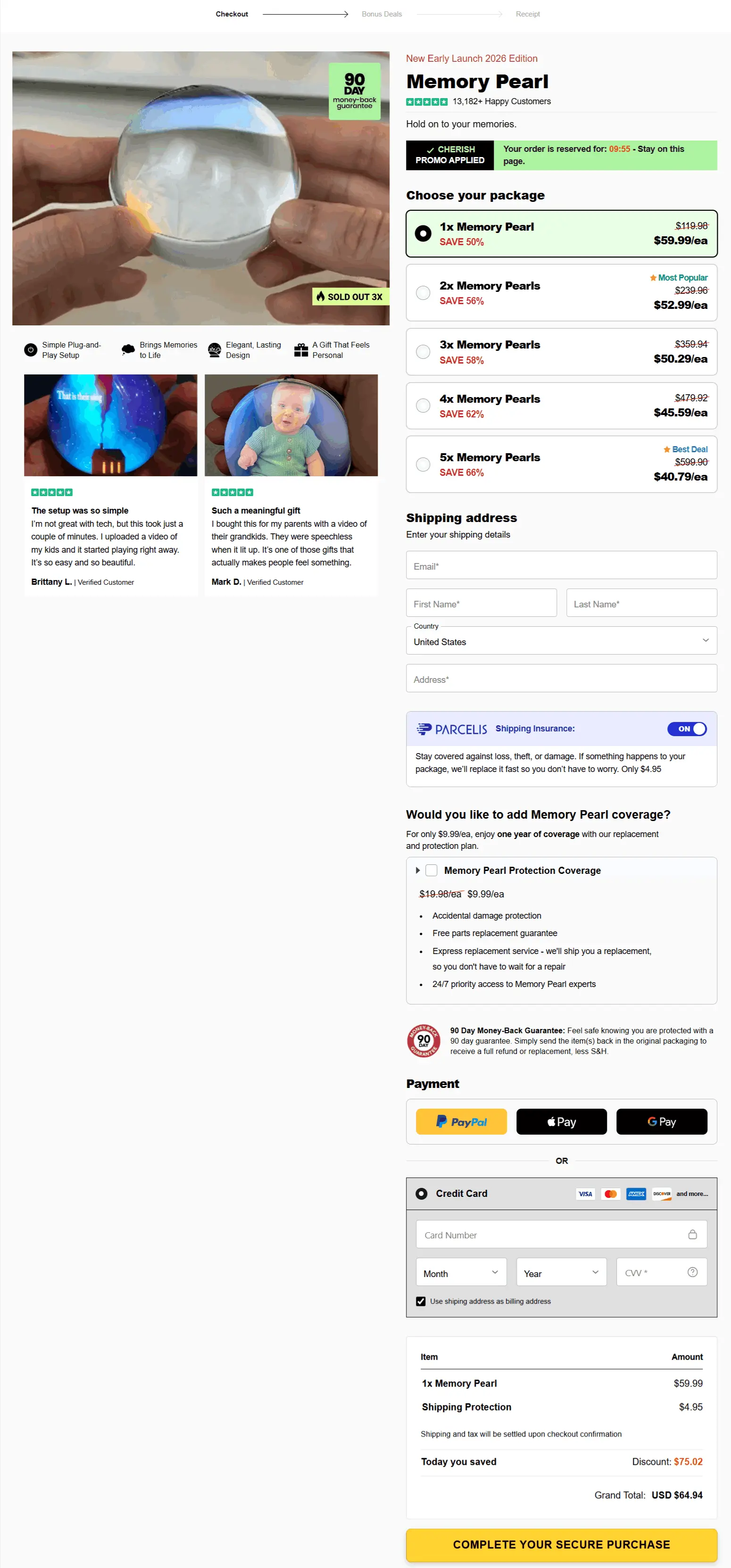 memory pearl secure checkout page